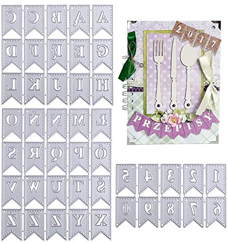 VINFUTUR 2 Set Stanzschablonen Buchstaben und Zahlen Etikett, Metall Prägeschablonen Banner Stanzmaschine Stanzformen Schneiden für DIY Scrapbooking Sammelalbum Karten Deko Cutting Dies