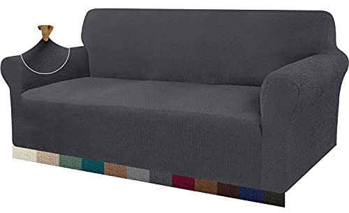 Granbest Dicke Sofabezug 3 Siter Stretch und Stilvolle Couchbezug Möbelbezüge Anti Rutsch Kratzfest Sofahusse Jacquard Spandex Stoff (3 Sitzer, Grau)