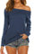 Lalala Longshirt Damen Langarm Lässig Schulterfrei Oversize Oberteile Bluse Tops (Dunkelblau,XL)