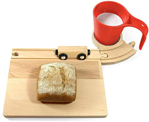 Neue Freunde® Eisenbahn Frühstücks Brett für Kinder - inklusive roter Tasse - Perfekt zum Frühstücken - Ideal für Kinder ab 1 Jahr - Hochwertige Qualität