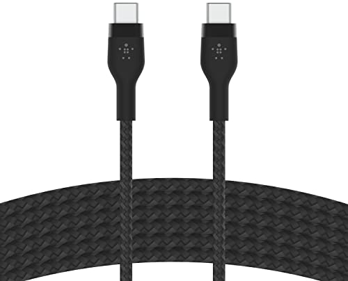 Belkin BoostCharge Pro Flex câble à gaine tressée USB-C vers USB-C, Certifié USB-IF, recharge Power Delivery, câble USB C pour iPhone 16, 15, MacBook, iPad Pro, Galaxy S24, Pixel, etc, 3 m, noir