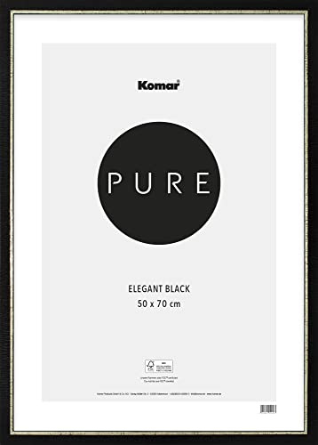 Komar Bilderrahmen Holz Elegant Black 50 x 70 cm - mit hochtransparentem bruchsicherem Kunststoff/Acrylglas - schwarz, gold - Fotorahmen, Wandrahmen - BI-5070-EL-B