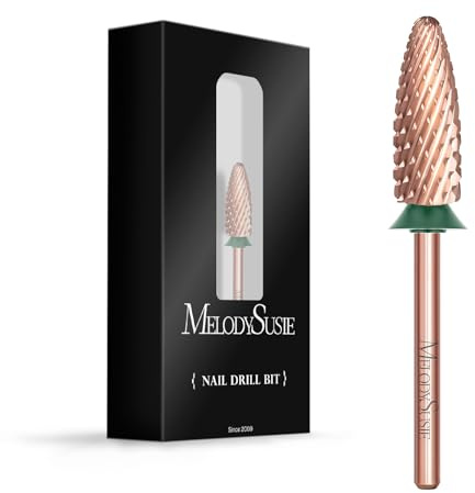 MelodySusie Long Flame Nail Drill Bits, 3/32'' Carbide Tungsten Bits, Suitable for Manicure Pedicure Cuticle Gel Polishing, Beginners Bits, Rose Gold, Series Bit-X, Coarse