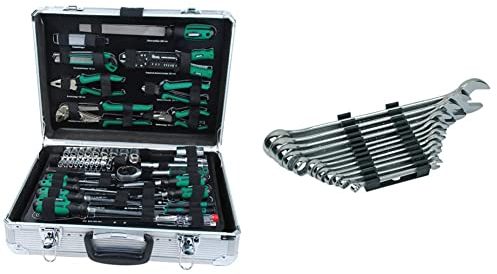 Brüder Mannesmann M29075 Alu-Werkzeugkoffer bestückt, 108-tlg & M19652 Gabelringschl DIN 3113 Satz, 12-tlg