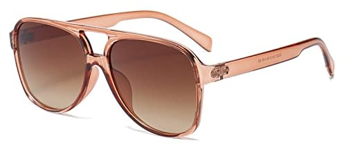 YAMEIZE Retro Double Bridge Rectangle Sunglasses - for Women Men Square Night Vision UV400 Protection Glasses for Driving (Clear Tea)