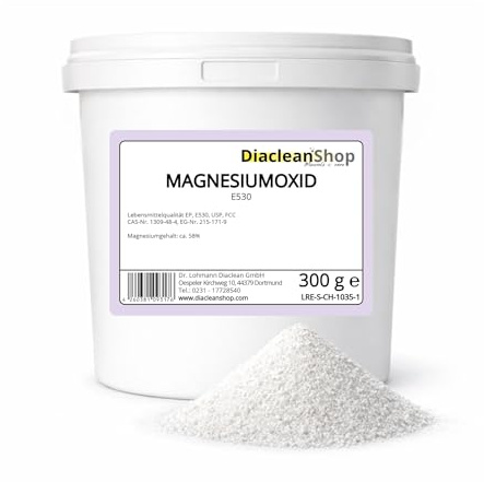 DIACLEANSHOP Magnesiumoxid Pulver 300g Lebensmittelqualität MgO | 58% Magnesiumgehalt Ohne Zusatzstoffe Lebensmittelqualität MgO