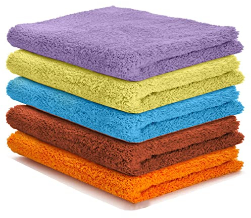 Auronna Edgeless Microfiber Cleaning Cloths 5 Pack - 500GSM Super Absorbent And Soft Cleaning Cloths For Car - 16 x 16 inch (40 x 40 cm)