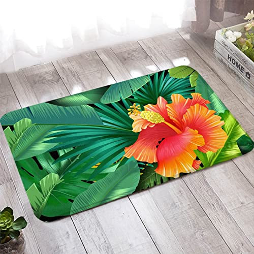 Teppich Küche, Fußmatte Outdoor 60X180cm Grün Orange Grüne Blätter und Blumenmuster für Badezimmer Küche