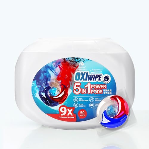 Newbark Waschmittel-Kapseln, 4-in-1, Oxiwipe-Waschmaschinen, hohe Effizienz (HE), Fleckenbekämpfer, frischer Duft, 50 Stück