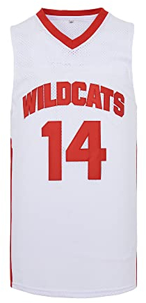 Herren Wildcats High School Jersey, 14 Troy Bolton Basketballtrikot, 8 Chad Danforth Basketballtrikot/Shirt, 14 Bolton White, L