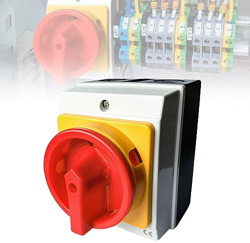 Interruptor principal 16 A 3 polos, interruptor giratorio con carcasa de plástico, IP65, interruptor de separación de carga, interruptor para conectar y desconectar circuitos pequeños (16 A-3P)