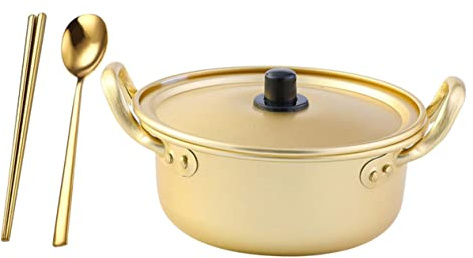OQHAIR 1 Set Instant Noodle Pot Ramen Pot with Lid Aluminum Pot with Lids Pan with Lid Double Handle Pot Ramen Noodle Pot Golden Noodle Household Small Aluminum Pot