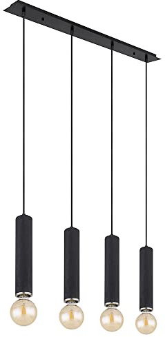 Globo Hängelampe Hängeleuchte Pendellampe Pendelleuchte Esszimmerleuchte, 4 Flammig, skandinavisch Metall Holz schwarz nickel, 4x E27 Fassungen, LxBxH 93x10x120cm