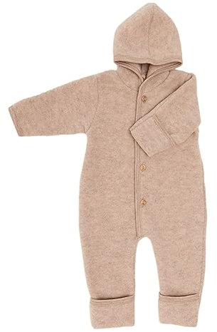 Engel Overall mit Kapuze, 100% Schurwolle Fleece, Natur, Gr. 50/56-86/92, 4 Farben (Sand melange, 50-56)