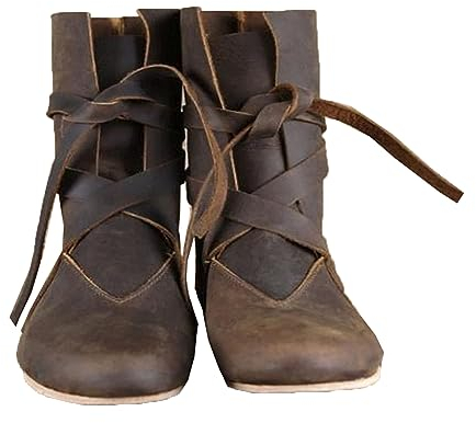 Medievale PU Cuoio Cavaliere Stivali Rinascimentale Medievale Cosplay Boots Uomo Vintage Boots Fondo Piatto Pizzo Up Scarpe,Marrone,45