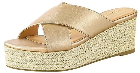 PIZZ ANNU Sandalen Damen Espadrilles Plateau Keilabsatz Frauen Keilsandalen Sandaletten Hausschuhe Pantoletten Elegant Sommer Schuhe Champagner EU 40
