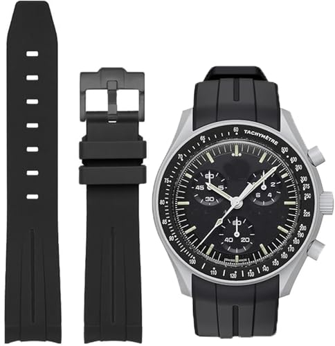Niziruoup Kautschuk Armband für Uhr Omega x Swatch MoonSwatch/Rolex Watch/SEIKO Uhr 20mm Gebogenes Weiches Gummi Ersatzband Original Kautschuk Armband Sport Uhrenarmband, Schwarz Schnalle