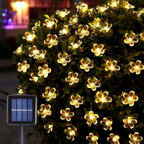 MXJFYY Weihnachtsdeko Lichterkette, 100 LEDs Pfirsichblüte Lichterkette, 12M 8 Modi Solar Wasserdicht, Weihnachtsdeko Innen Außen Geeignet für Weihnachtsbaum Schlafzimmer Party Kamin Garten