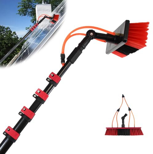 Telescopic Water Fed Window Cleaning Pole With Adjustable Brush Head - Extendable Cleaner Tool for Solar Panels - Cleaning Brush and Pole Kit Equipment