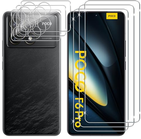 Lutree para Xiaomi Poco F6 Pro Cristal Templado, 3+3 Piezas Protector de Pantalla + Protector de Lente de Cámara, Dureza 9H HD Anti-Arañazos Vidrio Templado Película Protectora