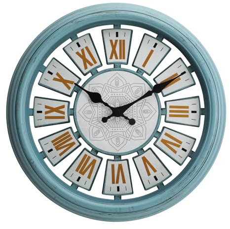 NUOVO Große Wanduhr für Wohnzimmer, Retro-Blaue Römische Ziffer, Stille Nicht Tickende für Innen- und Außenbereich, Retro-Aussehen für Schlafzimmer und Küche (14 Zoll)