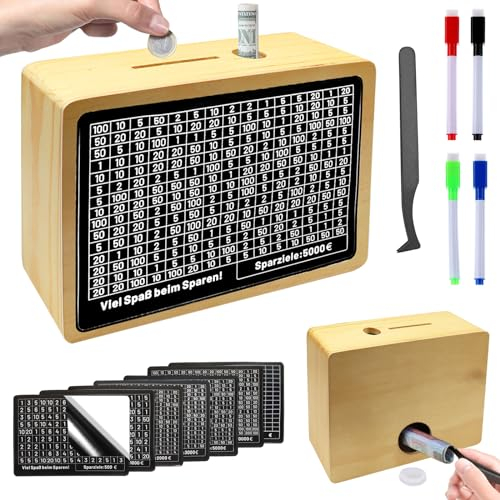 Spardose mit Zähler, Sparbox mit Zahlen Ankreuzen, Sparschwein mit Sparzielen, 500 € 1.000 € 2.000 € 3.000 € 5.000 € 10.000 €, um Erwachsenen und Kindern zu Helfen, Eine Spargewohnheit zu Entwickeln