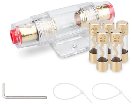 Innfeeltech 5 Pcs Gold Plated Glass 20A AGU Fuse for Automotive Audio Power Safety with 1 Pcs Gold Plated Inline AGU Fuse Holder