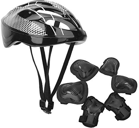 Juego de Equipo de Protección para Patinaje para Adultos de 7 Piezas, Rodilleras, Coderas, Guantes, Casco, Kit de Casco para Patinaje sobre Ruedas para Adultos (Negro)