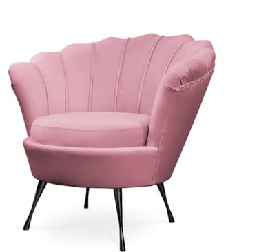 BETTSO Fauteuil Coquillage - Fauteuil Salon - Fauteuil Relax - Meubles de Salon - Fauteuil TV - Fauteuil de Lecture, Fauteuil d'allaitement - Velours Rose Poudré + Noir