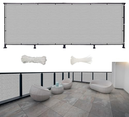 Balkon Sichtschutz Ohne Bohren 1000 x 50 cm Windschutz Und Sonnenschutz, Sonnenschutz Balkon-Verkleidung, mit Kabelbinder Und Kordel, für Camping Swimming Pool, Grau