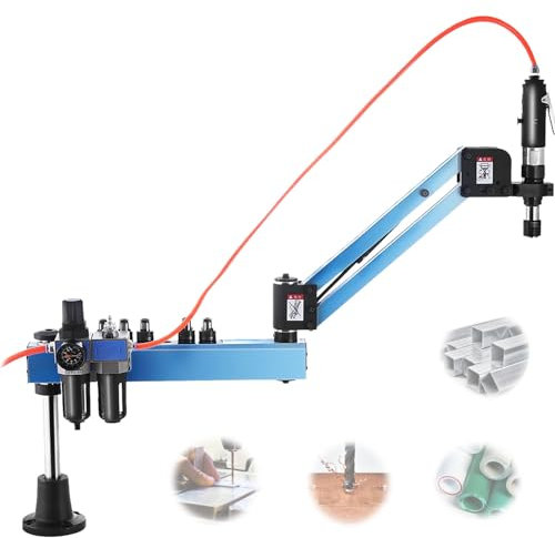 BDJSN Maschiatrice Pneumatica M3-M12, Maschiatrice Pneumatica Verticale da 1000 Mm con Cantilever a 360°, Filettatrice per Foratura con Braccio Flessibile da 400 Giri/min con Pinze per Maschi M3-M12