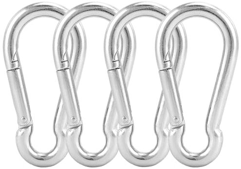 QWORK® 4 Stück M10 Schwerlast Karabinerhaken - Edelstahl 304 - Belastbar bis 295 kg - Rostfrei und Langlebig - Perfekt für Hängematten, Camping, Fitnessgeräte und mehr