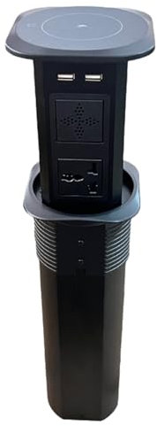 SHJ-HIUXCZ Pull-Out Pop-Up Outlet with 2 USB, Wireless Charging, Bluetooth Speaker for Kitchen Countertop, Desktop, Home and Office,Black-A