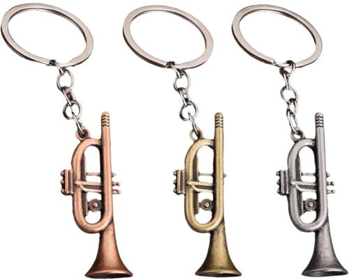 Lpitoy 3 Stück Trompeten-Charm-schlüsselanhänger Silberfarbenem Schlüsselanhänger, Modisches Musikinstrument, Abschluss-Geburtstagsgeschenk