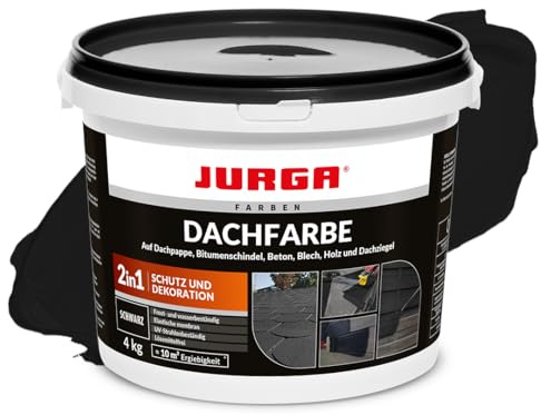 JURGA Dachfarbe 4 Kg Schwarz (≈10m²) 2 in 1: Deko & Schutz, Sockelfarbe, Betonfarbe, UV- und Witterungsbeständig, Hohe Elastizität, Einfache Anwendung, LF-frei, Innen- und Außenrenovierfarbe