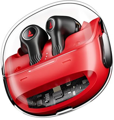 boAt Nirvana Crystl (2025 Launch), Transparent Case,Spatial Audio, ANC(~32dB), 100Hrs Battery,4Mics ENx,App Support, Bluetooth Earbuds, TWS Ear Buds Wireless Earphones with mic (Blazing Red)