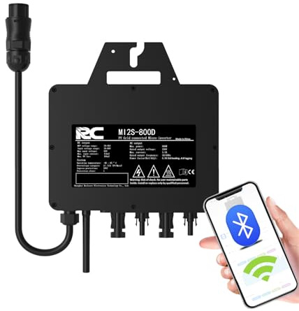 RC 800 W Micro-onduleur avec Surveillance Wi-FI, Technologie MPPT, Noir | Sans câble de raccordement, entrée CC 26–60 V, protection IP67, conçue pour les installations photovoltaïques sur balcon