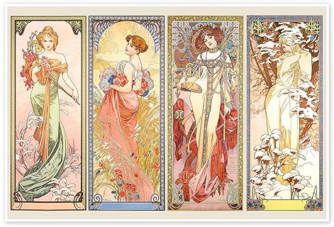 Die Vier Jahreszeiten Poster von Alfons Mucha 60 x 40 cm Bunt Wandbilder Wanddeko