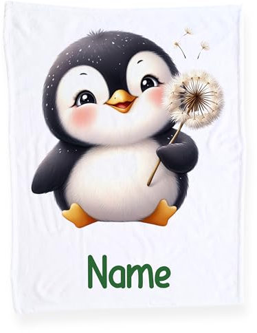 GRAZDesign Babydecke mit Namen, Weiche Kuscheldecke mit Pinguin, Schmusedecke zur Geburt als Geschenk