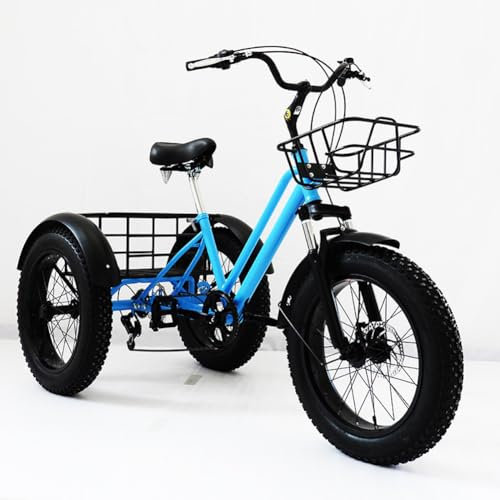 20 X 4 Zoll Dreirad-Fahrräder, 7-Gang-Dreirad Für Erwachsene Mit Dicken Reifen, 3-Rad-Cruiser-Fahrrad Mit Korb, Lastendreirad Für Fahranfänger, Dreirädrige Cruiser-Fahrräder Für Damen Und Herren (Bla