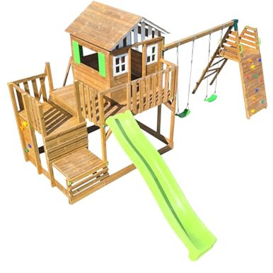 MASGAMES Syracusa XL Spielplatz mit Abenteuer, 2-Sitzer-Schaukel für Kinder, für den Hausgebrauch, inklusive Verankerungen, aus Holz, Autoklav IV behandelt