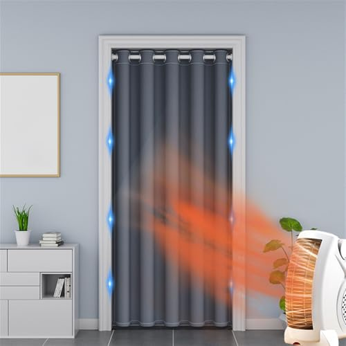 Momooda Türvorhang Blickdicht Magnetische, Thermo Vorhang Gegen Kälte mit Ösen, Raumteiler Vorhang, Akustik Vorhang Lärmschutz für Küche Türrahmen, Schrank, 1 Stück, Grau, 200x200cm
