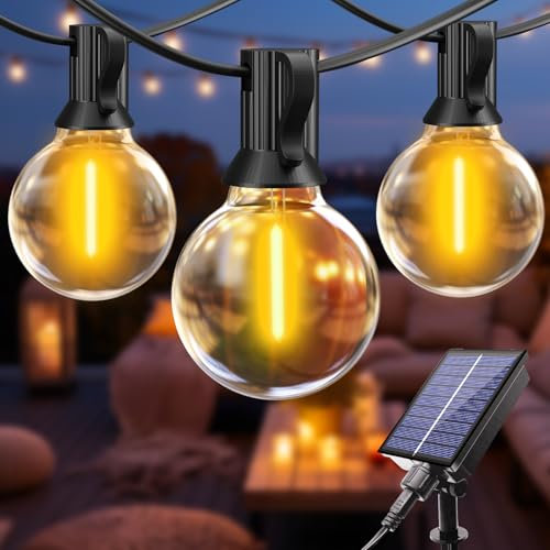 btfarm Solar Festoon Lights Outdoor, 10M/33FT Garden String Lights Outdoor USB & Solar Powered, 12+1 G40 Shatterproof Bulbs, 8 Modes Dimmable Waterproof Lighting for Gazebo Patio Wedding Decor
