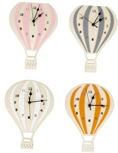 HAWILLOSCH Wanduhr Heißluftballon Aus Kunststoff Stumm Wanddekor Für Zuhause Büro Wohnzimmer Ohne Batterie Pink