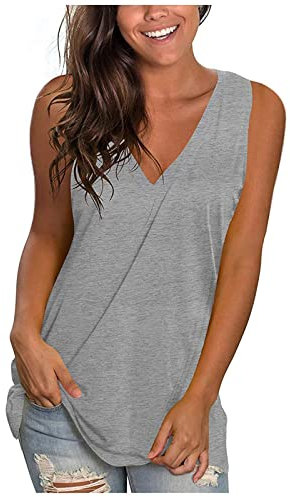 Dyhxuan Camiseta de tirantes para mujer, versátil, monocolor, informal, cuello de pico, camiseta de verano sin mangas, camiseta ligera de algodón, camiseta de tirantes básica, estilo sencillo,