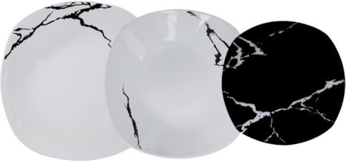 Servizio Piatti 18 Pezzi Per 6 Persone | Resistente Porcellana Bianca e Nera Design Moderno Marmorizzato Elegante Raffinato | Uso Quotidiano, Occasioni Speciali, Lavabile in Lavastoviglie