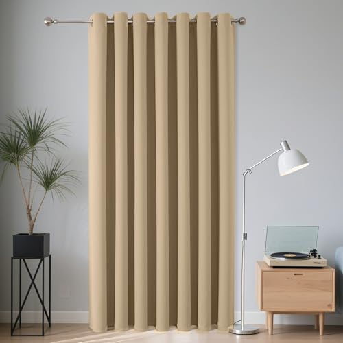 Joydeco Verdunklungsvorhänge Blickdicht Vorhang 200cm Lang Türgardine | Hell Beige, H260xB200 cm, 1 Stück, Tür Vorhang mit Ösen Thermo Kälteschutz Sonnenschutz für Schlafzimmer Wohnzimmer