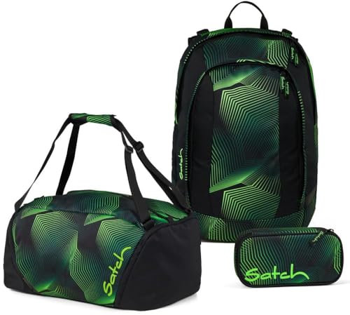 Satch Air Schulrucksack Set 3tlg. inkl. Schlamperbox und Sporttasche (Seismic Green)