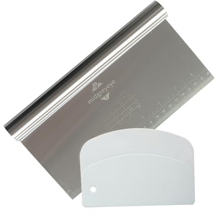 Midgreyeye 2 Set Dough Scraper, Large Stainless Steel Dough Cutter with Measuring Scale, Plastic Bench Scraper, Flexible Dough Scraper, Kitchen Scraper, Kitchen Utensil (8.7 * 4.6+5.3 * 3.6 in)