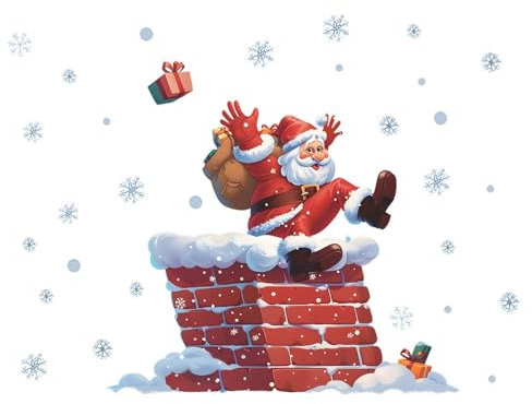 Weihnachten Wandtattoo Weihnachtsmann Schornstein Szene mit Schneeflocken 60cm x 40cm Home Dekoration